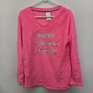 Monday Should Be Optional Pajama Top Hot Pink Size Medium 8-10 (A36)